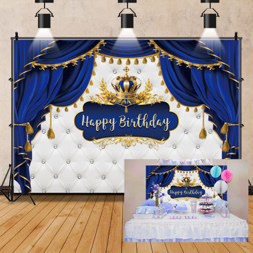 OERJU 6x4ft Royal Prince Birthday Backdrop Royal Blue and Gold Little Prince Crown Curtain Photography Background Boy Kids 1st Birthday Party Decorations Banner Photo Booth Studio Props OERJU 6x4ft Royal Prince Birthday Backdrop Royal Blue and Gold Little Prince Crown Curtain Photography Background Boy Kids 1st Birthday Party Decorations Banner Photo Booth Studio Props