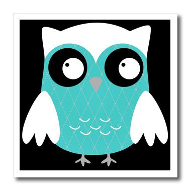 3dRose ht_61029_1 Cute Bright Blue Diamond Patterned Owl Iron on Heat Transfer for White Material, 8 by 8-Inch