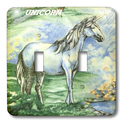 3dRose lsp_35193_2 Double Toggle Switch with White and Blue Unicorn