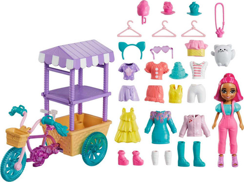 Polly Pocket Playset with 3-Inch Doll, 25+ Food and Clothing Accessories, Treats & Trends Bicycle Cart Fashion Pack Polly Pocket Playset with 3-Inch Doll, 25+ Food and Clothing Accessories, Treats & Trends Bicycle Cart Fashion Pack