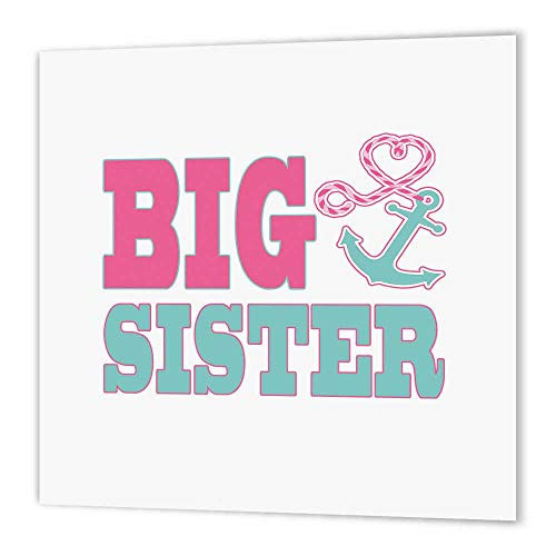 3dRose ht_165882_2 Big Sister Cute Anchor and Heart Rope Pink and Aqua Iron on Heat Transfer for White Material, 6 by 6"