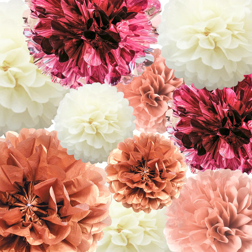 Tissue Pompoms Paper Flower 22 PCs, Rose Gold Metallic Foil, Beige, Coral, Rose Gold Flower Ball for Birthday Bachelorette Wedding Baby Bridal Shower Party Decoration by BRT Beaingshui