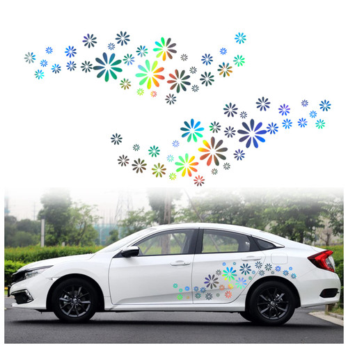 ATMOMO Flower Graphics Car Decals Car Auto Body Sticker DIY Mini Flower Self-Adhesive Car Side Vinyl Sticker Hood Decal, Holographic Laser