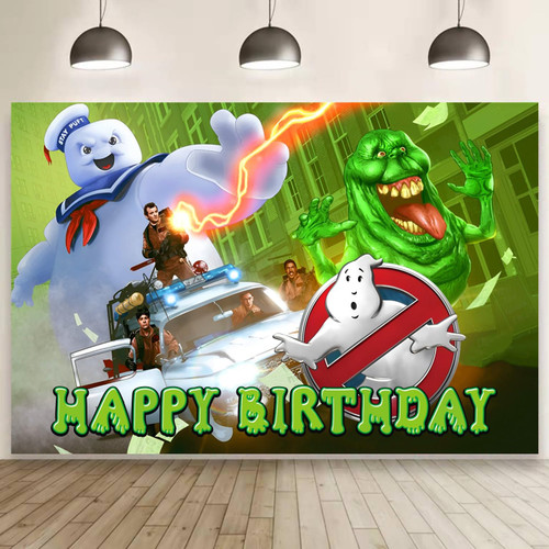 Ghostbusters Background Birthday Decorations, Ghostbusters Happy Birthday Banner Backdrop for Ghostbusters Birthday Party Supplies (5x3ft)
