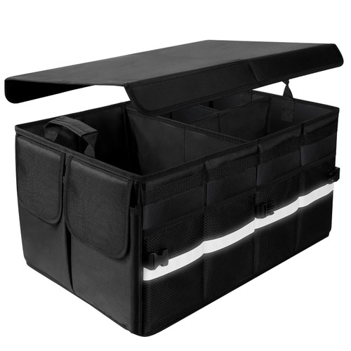 KEAFOLS Trunk Organizer for Car with Lid, Large Collapsible Car Trunk Organizer Suv Trunk Organizer, Compartment Car Cargo Organizer and Storage for SUV
