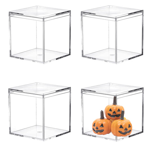 KissYou Acrylic Box With Lid 4 Pieces Clear Plastic Square Cube Jewelry Box Mini Storage Box Small Square Cube Containers Wedding Candy Boxes (2.6x2.6x2.6 Inch)