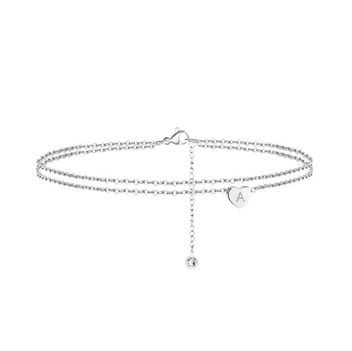 Turandoss Silver Initial Anklet Bracelet for Women, Layered Ankle Bracelet Summer Boho Beach Minimalist Initial Silver Anklet for Women Anklet with Initials A