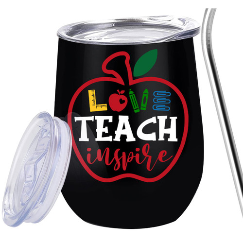 Teacher Appreciation Gifts for Women Men, Appreciation Gifts for Teachers Gifts Wine Tumbler from Students, Graduation Thank You Gifts for Teacher 12 Oz Insulated Stainless Steel Coffee Cup with Lid