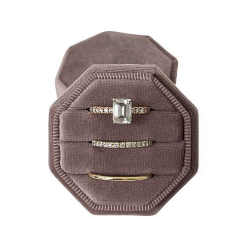 Engagement Ring Box Premium 3 Slot Octagon Wedding Ring Jewelry Box Vintage Velvet Ring Jewelry Box for Engagement & Wedding Ceremony Velvet Ring Box for Jewelry Display Ring Storage (Lavender)