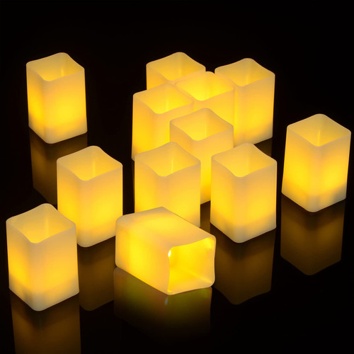 PChero Tea Lights Candles with Timer Battery Operated Flickering Flameless, 12pcs Warm White Led Square Votive Timed Tea Lights for Wedding Party Festival Birthday Home Decor PChero Tea Lights Candles with Timer Battery Operated Flickering Flameless, 12pcs Warm White Led Square Votive Timed Tea Lights for Wedding Party Festival Birthday Home Decor