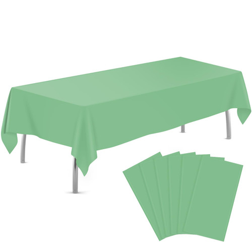 tujol 6 Pack Plastic Table Cloth 54" x 108", Disposable Tablecloths Rectangle Table Cover, Plastic Table Cloths for Parties (Sage Green)