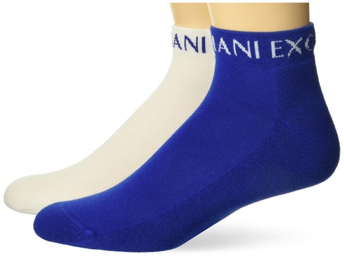 A|X ARMANI EXCHANGE Armani Exchange Men's Logo Ankle Socks, Ultra Marine/White, L/XL