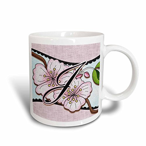 3dRose mug_102758_1 Cherry Blossom Flower Monogram Initial J Ceramic Mug, 11-Ounce 3dRose mug_102758_1 Cherry Blossom Flower Monogram Initial J Ceramic Mug, 11-Ounce