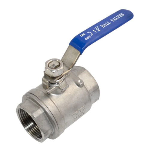 Megairon 316 Stainless Steel 1-1/4" Full Port Ball Valve with Blue Vinyl Handle, NPT Female x Female Thread,1000 WOG (1-1/4")