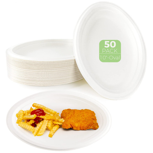 Azure Zone, 12 Inch-Oval-125 Pack, Compostable Paper Plates, Natural Sugarcane Bagasse Fiber Biodegradable, Disposable Plates Heavy-Duty, Eco-Friendly Paper Plates