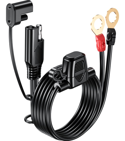 Kewig Motorcycle Solar SAE Quick Disconnect Extension Cable Adapter - 6FT SAE to O Ring Terminal Harness Quick Disconnect with 10A Fuse 2 Pin Plugs for Tractor, Motorcycle, Trucks, Cars, RV (2pcs)