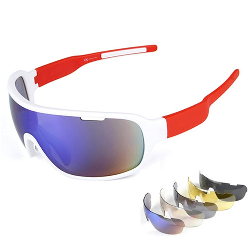 Lorsoul Polarized Sports Sunglasses UV400 With 5 Interchangeable Lenes for Men Women Cycling Running Driving Fishing Golf Baseball Glasses (White/Red)