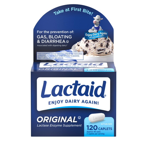 Lactaid Original Strength Lactose Intolerance Relief Caplets with Natural Lactase Enzyme, Dietary Supplement to Help Prevent Gas, Bloating & Diarrhea Due to Lactose Sensitivity, 120 ct Lactaid Original Strength Lactose Intolerance Relief Caplets with Natural Lactase Enzyme, Dietary Supplement to Help Prevent Gas, Bloating & Diarrhea Due to Lactose Sensitivity, 120 ct