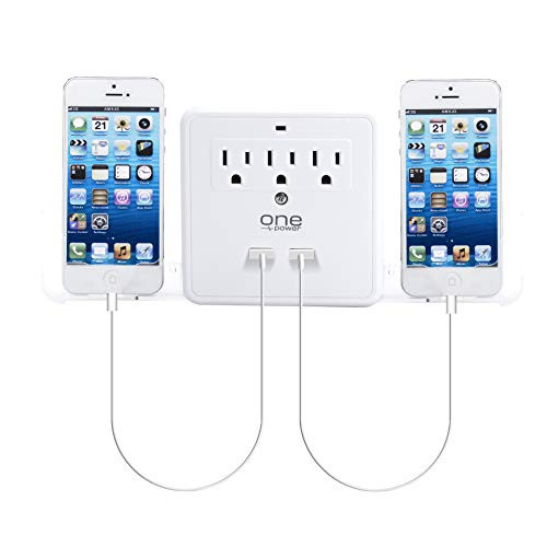 One Power 3 Outlet Surge Protector and Outlet Extender with 2 USB Ports and Slide-Out Device Cradles