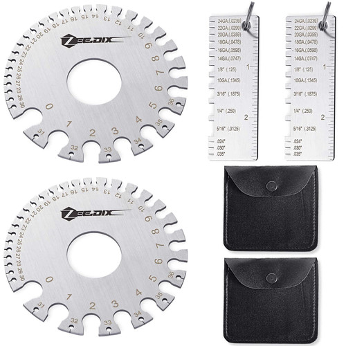 ZeeDix 4 Pcs Stainless Steel Metal Sheets Welding Thickness Gauge- Wire Gauge Measurement Tool, Standard Dual-Sided Round Wire Cable Sheet Gage and Wire Welding Material Thickness Gauge