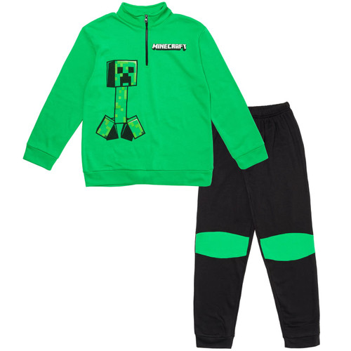 Minecraft Creeper Big Boys Fleece Half Zip Sweatshirt & Pants Set Green 14-16