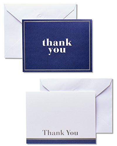 American Greetings Blue and White Thank You Cards and White Envelopes, 50-Count