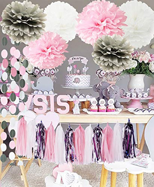 First Birthday Decorations Girl Baby Pink Grey Baby Girl Baby Shower/Party Decorations Tissue Paper Pom Pom Tassel Garland Circle Paper Garland Elephant Baby Shower Decorations First Birthday Decorations Girl Baby Pink Grey Baby Girl Baby Shower/Party Decorations Tissue Paper Pom Pom Tassel Garland Circle Paper Garland Elephant Baby Shower Decorations