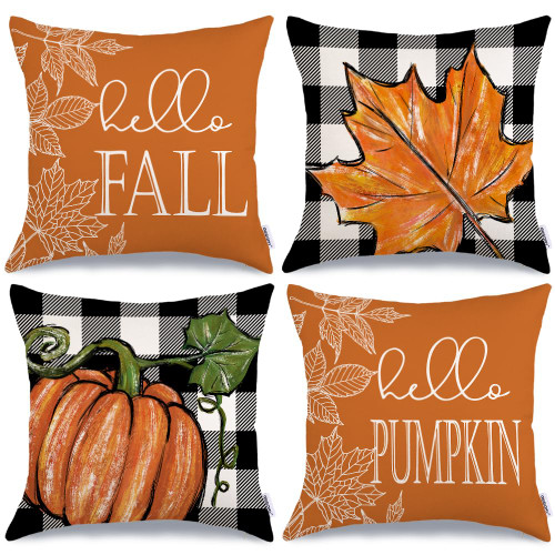 Fall Pillow Covers 18x18 Set of 4 for Fall Decor Buffalo Plaid Pumpkin and Maple Leaves Outdoor Fall Pillows Decorative Throw Pillows Farmhouse Thanksgiving Decorations Autumn Cushion Case for Couch Fall Pillow Covers 18x18 Set of 4 for Fall Decor Buffalo Plaid Pumpkin and Maple Leaves Outdoor Fall Pillows Decorative Throw Pillows Farmhouse Thanksgiving Decorations Autumn Cushion Case for Couch