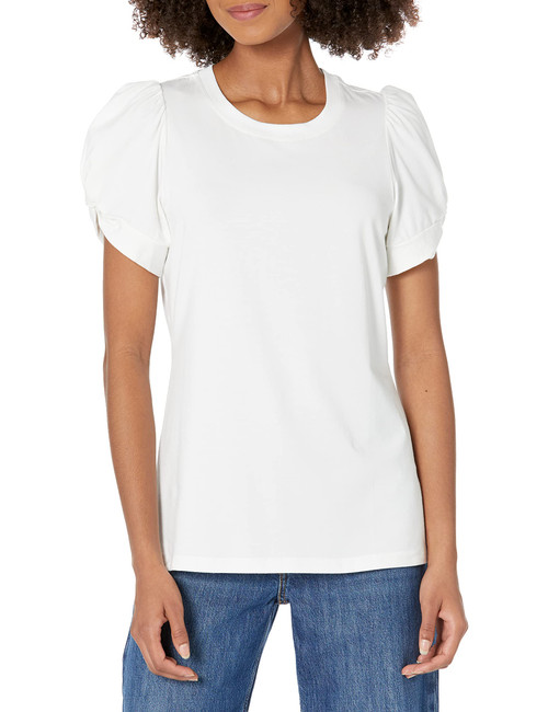 Amazon Essentials Women's Classic-Fit Twist Sleeve Crewneck T-Shirt, White, Medium