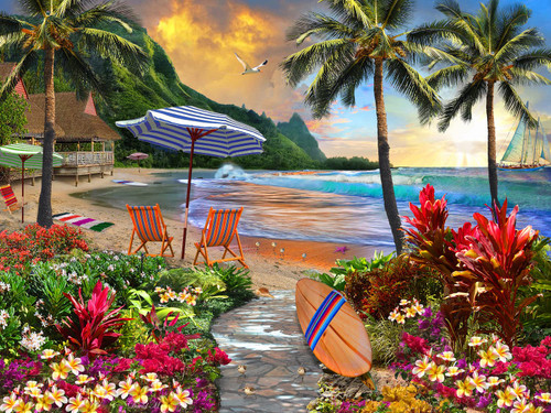 Vermont Christmas Company Hawaiian Seaside Jigsaw Puzzle 500 Piece