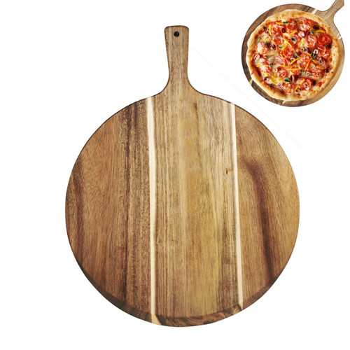 Wooden Chopping Boards Round Cutting Board with Handle 15.75x11.81 Inch Large Serving Cheese Board Durable Pizza Cutting Board for Vegetables, Bread