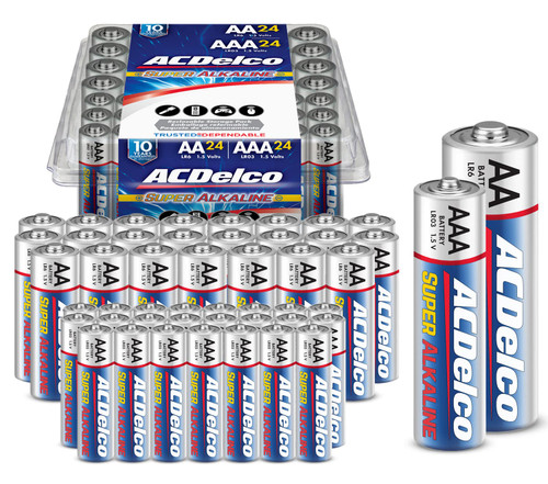 ACDelco AA and AAA 48-Count Combo Pack Super Alkaline Batteries, 24-Count Each, 10-Year Shelf Life, Recloseable Packaging ACDelco AA and AAA 48-Count Combo Pack Super Alkaline Batteries, 24-Count Each, 10-Year Shelf Life, Recloseable Packaging