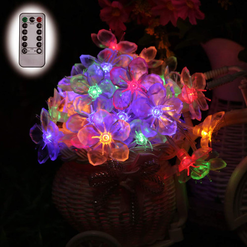 Dreamworth Newest Remote Battery Operated Peach Blossom String Lights 40 LED Flower Fairy Light on 16.4 ft PVC String 8 Lighting Mode with Timer and Dimme + Remote Control for Indoor and Outdoor