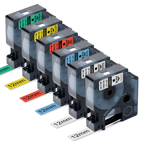 6-Pack Compatible Dymo Label Maker Refills D1 1/2" Color Combo Set (45010 45013 45016 45017 45018 45019) Replacement for DYMO D1 Label Tapes for DYMO LabelManager 160 280 420P 220P 360D 450 210D