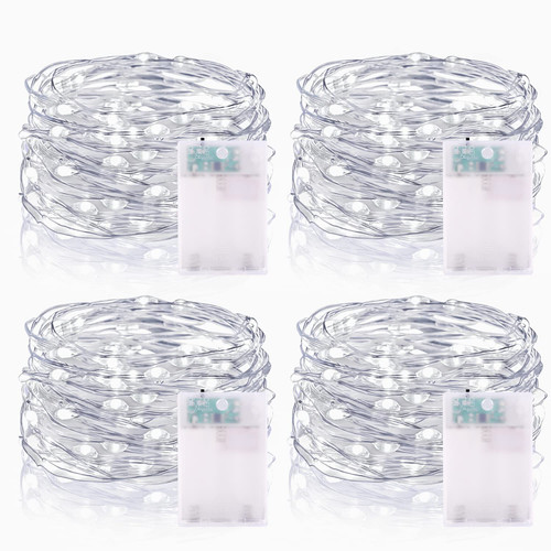 Fairy Lights Battery Operated with Timer 4 Pack Fairy Lights 16FT/5M Battery Operated String Lights 50 LED Twinkle Lights Battery Operated for Bedroom Christmas Party Wedding Decoration(Cool White)