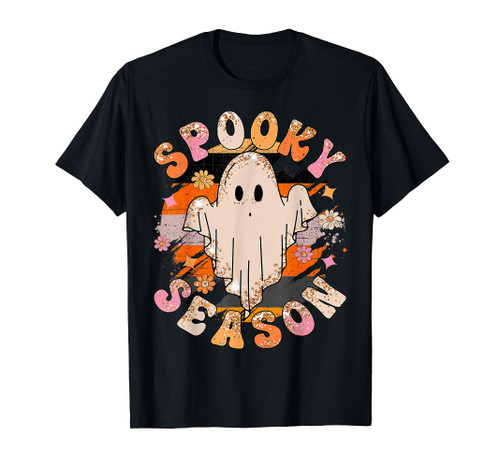 Groovy Spooky Season Ghost Flower Halloween Costume Girls T-Shirt