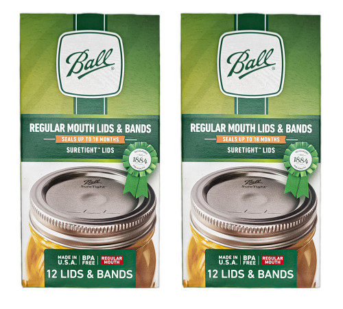 Regular Mouth, 12 Lids with Bands per Pack - (2 Pack) - Ball Regular Mouth Lids and Bands - Canning Lids and Bands Regular Mouth For Ball, and Kerr Mason Jars + M.E.M Rubber Jar Opener Included Regular Mouth, 12 Lids with Bands per Pack - (2 Pack) - Ball Regular Mouth Lids and Bands - Canning Lids and Bands Regular Mouth For Ball, and Kerr Mason Jars + M.E.M Rubber Jar Opener Included