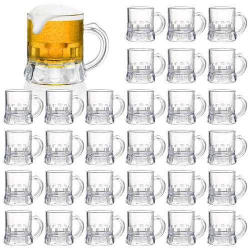 Fasmov 30 Pack Beer Mug,1 oz Mini Plastic Beer Mug Shot Glasses with Handles, Unbreakable Tasting Glasses Shot Beer Tasting Glasses for Drinking Beer Festival Party Wedding, BBQ and Picnics