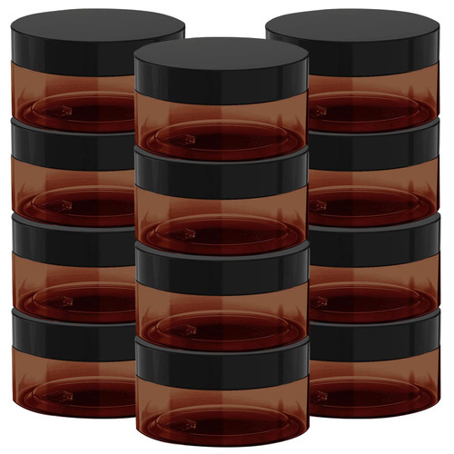 8 oz Amber Plastic Cosmetic Jars Leak Proof Container with Black Lid for Cream, Lotion, Powder, ointment, Beauty Products etc, 12 Pcs.