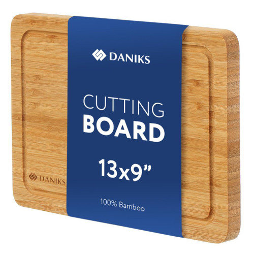 Daniks Bamboo Cutting Board for Kitchen | Butcher Block 13x9" | Wooden Chopping Board for Meat Cheese Bread Serving