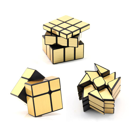 AI-YUN Speed Cube Set of 3 Pack, Sticker 2x2 Mirror Cube 3x3 Mirror Cube 3x3 Windmill Cube, Smooth Turning Puzzle Cube Toys, Gold