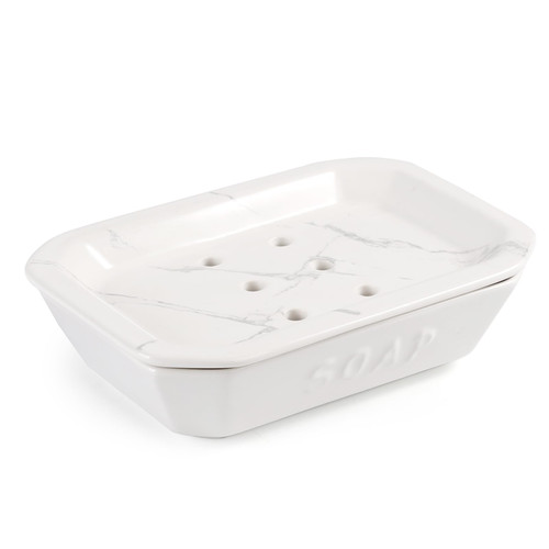 Soap Dish, Ceramic Marble Self-draining Soap Holder, Double Layer Bar Soap Holder with Drain, Soap Dishes for Bathroom Vanity Shower Kitchen, Easy to Clean, Keep Soap Dry, ANTIS'S HOME Soap Dish, Ceramic Marble Self-draining Soap Holder, Double Layer Bar Soap Holder with Drain, Soap Dishes for Bathroom Vanity Shower Kitchen, Easy to Clean, Keep Soap Dry, ANTIS'S HOME