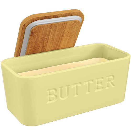 PriorityChef Large Butter Dish with Lid for Countertop, Ceramic Butter Container With Airtight Cover, Butter Keeper for Counter or Fridge, Khaki