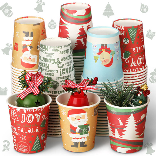 9 oz Christmas Disposable Cups Christmas Paper Cups Hot Chocolate Cocoa Cup Christmas Party Supplies Tea Cups Coffee Cups Disposable Cups for Party Holidays Hot Cold Drinks (Cute Style,100 Pcs)