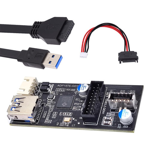 NFHK Single 19/20Pin Header to USB 3.0 20Pin & Type-E Dual Ports Female PCBA Type Adapter Splitter HUB 5Gbps