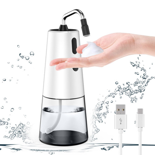FAIBAEELLY Automatic Foaming Soap Dispenser, Touchless Foam Hand Soap Dispenser with Replaceable Foam Generator, Infrared Sensor, Rechargeable, Foam Soap Dispenser for Bathroom & Kitchen, White
