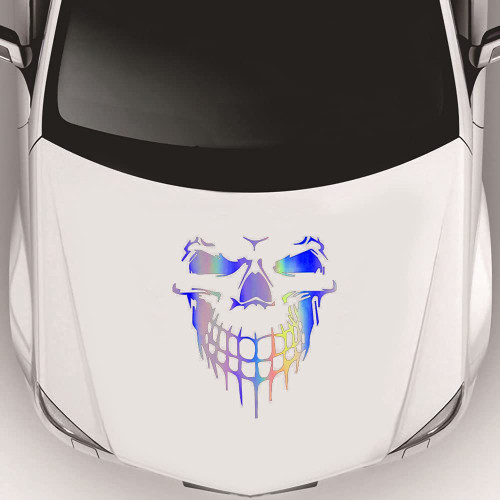 JSCARLIFE Skull Car Decals, Practical Laser Car Hood Sticker, Self-Adhesive Vinyl Graphics Decals for Car/Truck, Universal Car Hood Body Side Rear Window Stickers (Laser/21.65"x19.68")