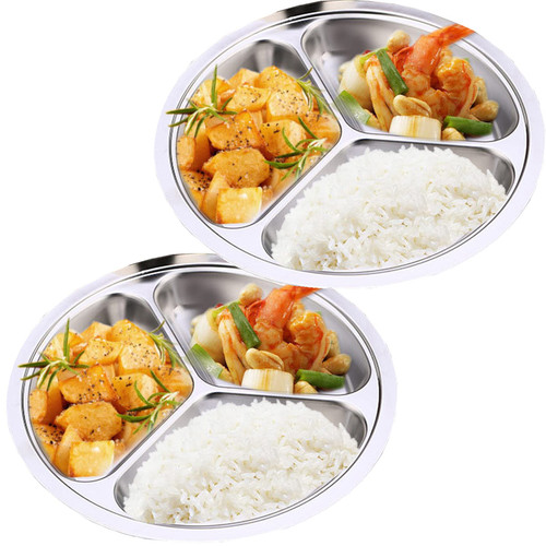 TEERFU Stainless Steel Divided Plate Set: 3 Section Set of 2 Serving Trays Great for Camping,Lunch and Dinner Plates