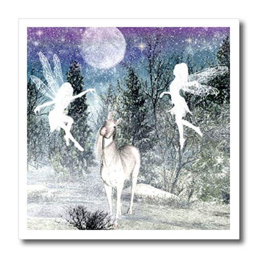 3dRose ht_18579_1 Fairies and Unicorn in The Snow Iron on Heat Transfer for White Material, 8 by 8-Inch