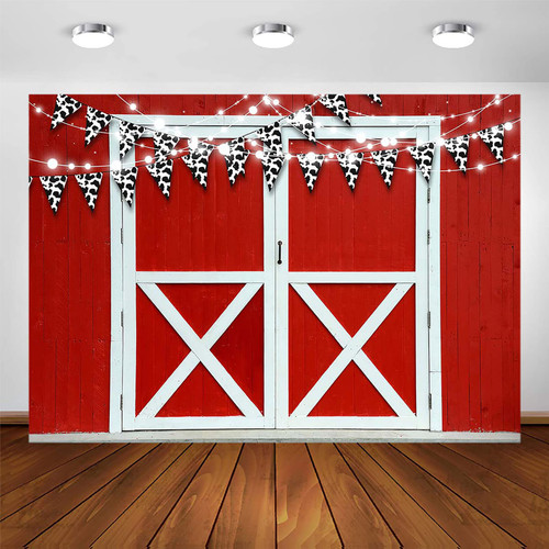 Avezano Farm Party Decorations Farm Barn Door Backdrop Farm Animals Theme Birthday Party Banner Rustic Farm Photography Props Photo Background Baby Shower Party Supplies (Red, 7x5ft)